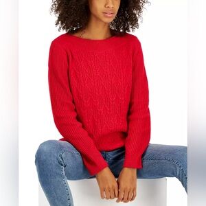 Vintage Tommy Red CableKnit Cotton Longline Boatneck Classic Chic Sweater